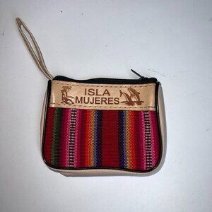 MEXICAN Mini Wristlet coin purse leather trim
